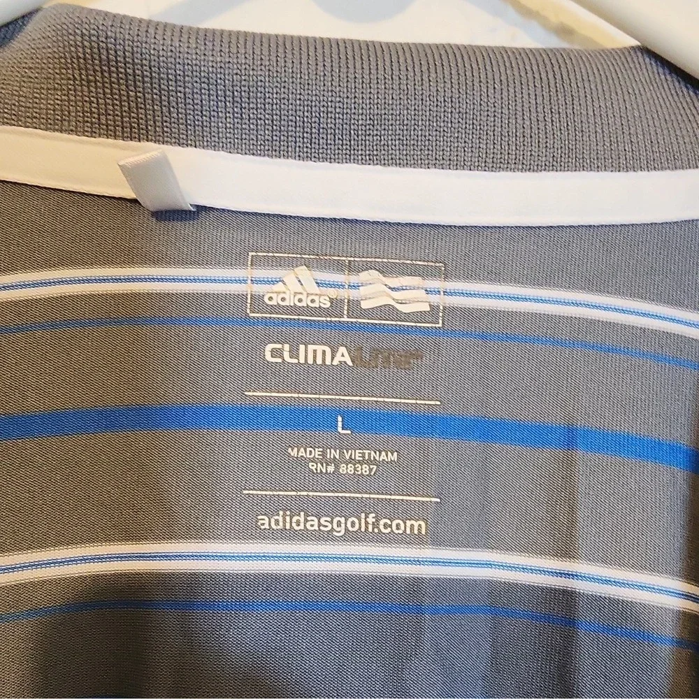adidas Climalite Moisture Wicking Men's L Striped Golf Polo Gray Blue